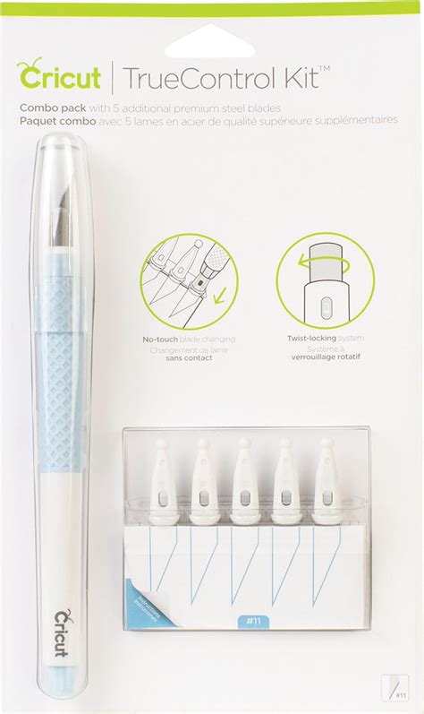 Cricut TrueControl Knife (Blue); With the Cricut® TrueControl™ Knife, enjoy better control for beautiful results on a wide variety of materials, including paper, cardstock, thin plastics, canvas, fabrics, and more; Blade lock system gives you greater control; No-touch experience makes changing blades easy; Premium steel blades for effortless cuts; Cushioned grip, protective cap, and anti-roll feature